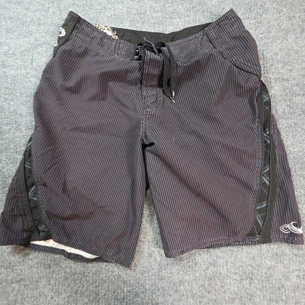 Board Shorts Mens 36 Black Pinstripe Surf Swim Drawstring Pocket Microfiber